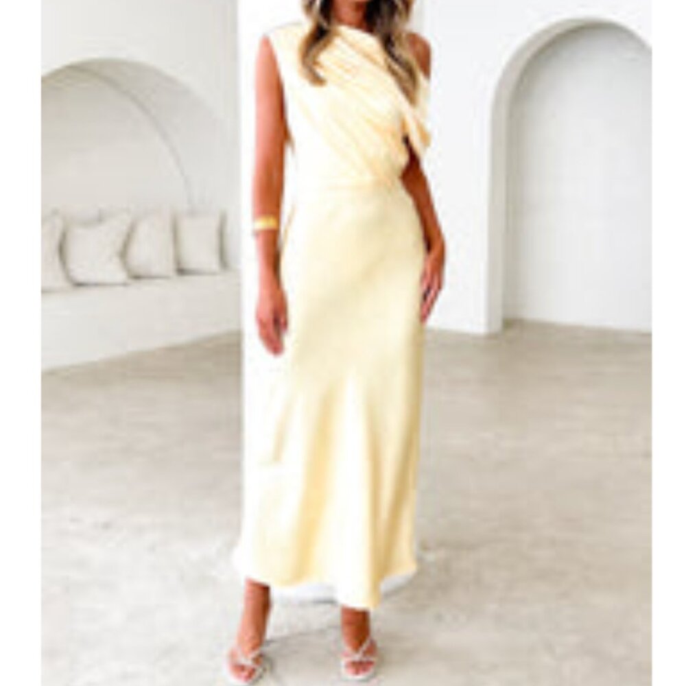 Gingham and Heels Daliah One Shoulder Maxi Dress - Lemon NWT (8 AUS) (S)